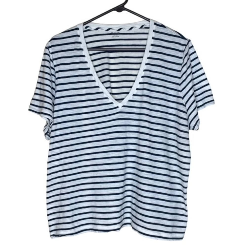 MADEWELL Whisper Cotton Striped V-Neck T-Shirt - Size 2X